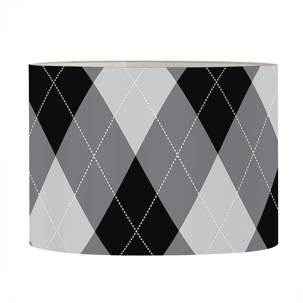 Grey And Black Argyle Pattern Print Drum Lamp Shade