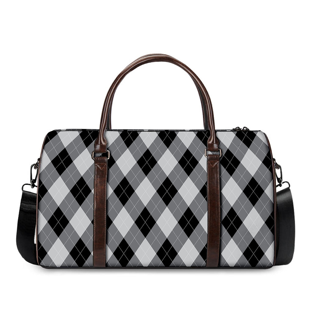 Grey And Black Argyle Pattern Print Duffle Bag