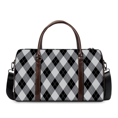 Grey And Black Argyle Pattern Print Duffle Bag