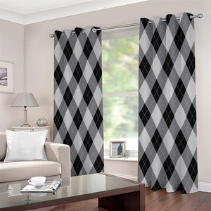 Grey And Black Argyle Pattern Print Extra Wide Grommet Curtains