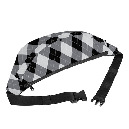 Grey And Black Argyle Pattern Print Fanny Pack