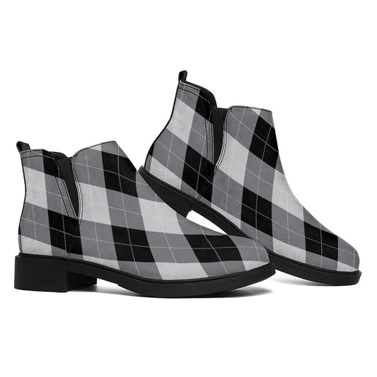 Grey And Black Argyle Pattern Print Flat Ankle Boots