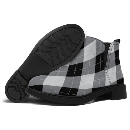 Grey And Black Argyle Pattern Print Flat Ankle Boots