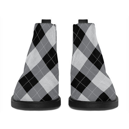Grey And Black Argyle Pattern Print Flat Ankle Boots