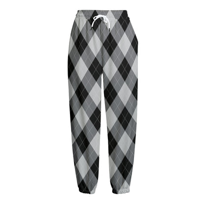 Grey And Black Argyle Pattern Print Fleece Lined Knit Pants