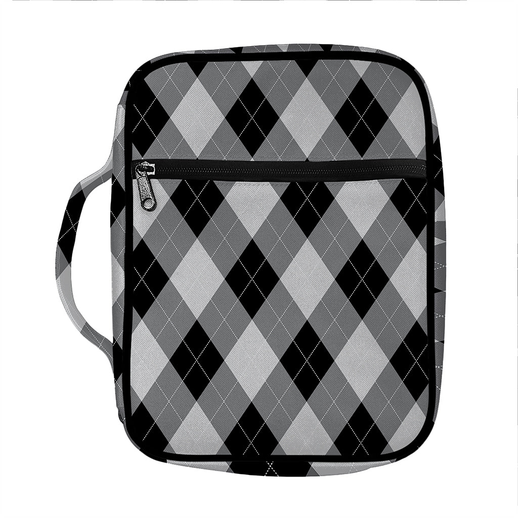 Grey And Black Argyle Pattern Print Front Pocket Bible Bag