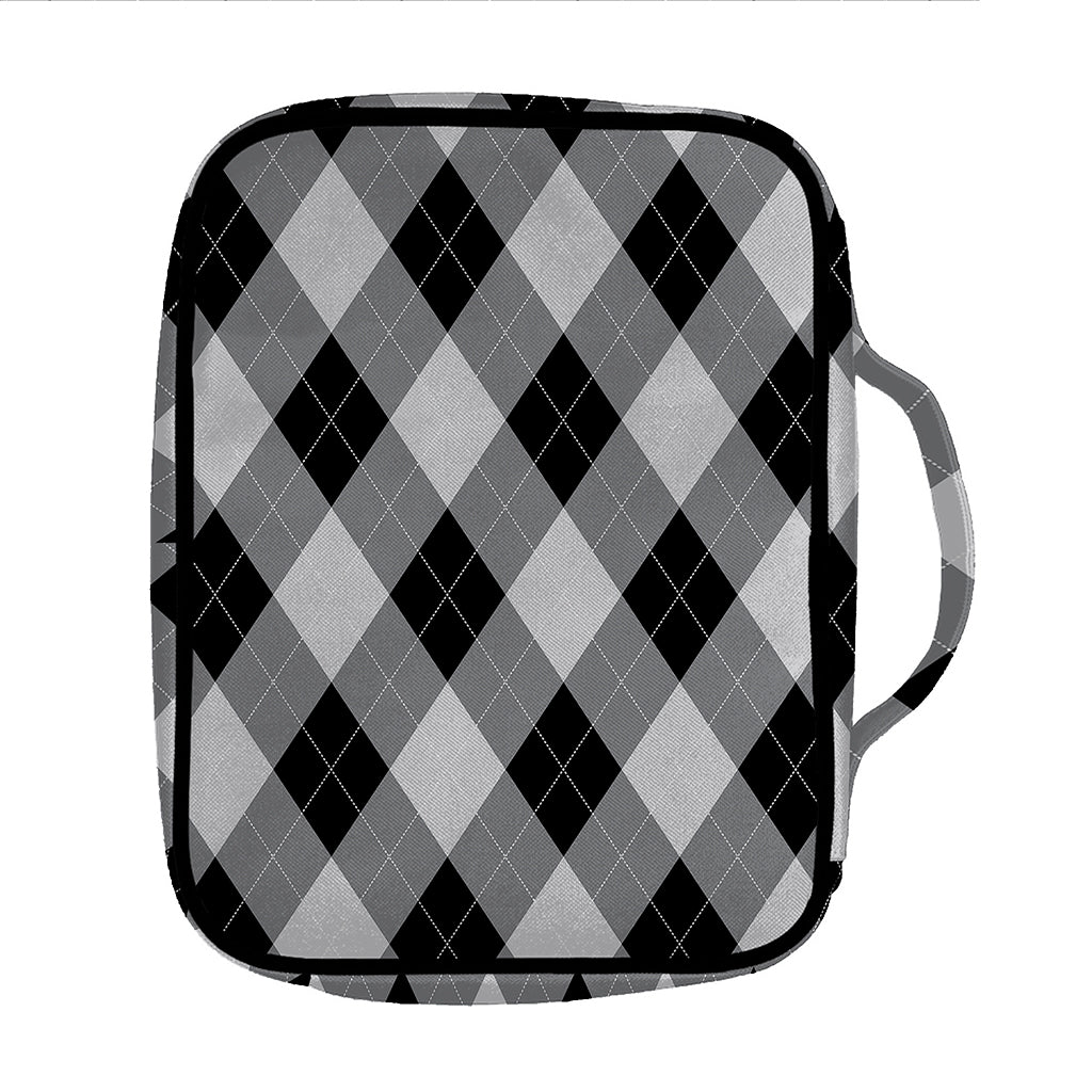 Grey And Black Argyle Pattern Print Front Pocket Bible Bag