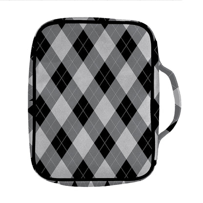 Grey And Black Argyle Pattern Print Front Pocket Bible Bag