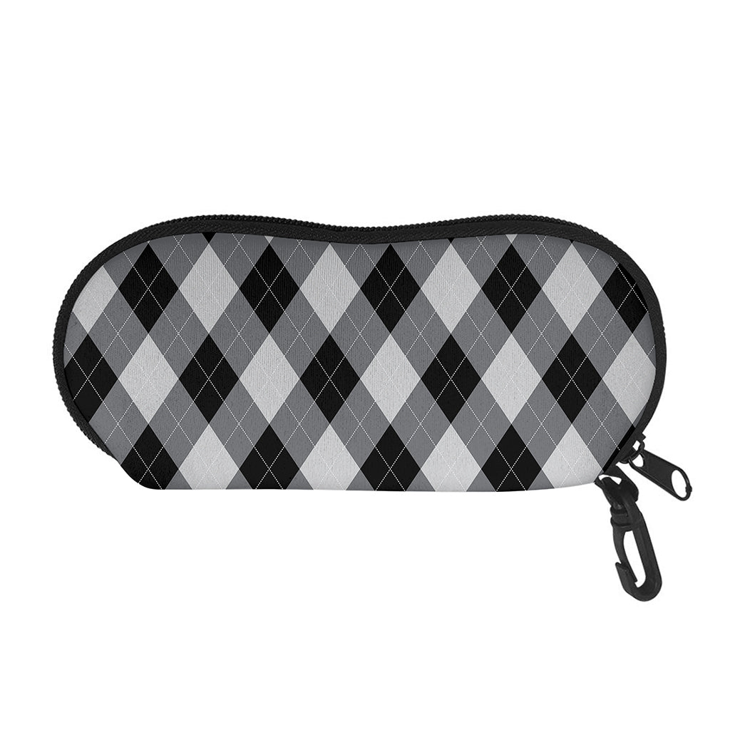 Grey And Black Argyle Pattern Print Glasses Case