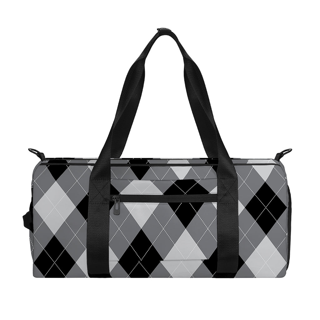 Grey And Black Argyle Pattern Print Gym Bag
