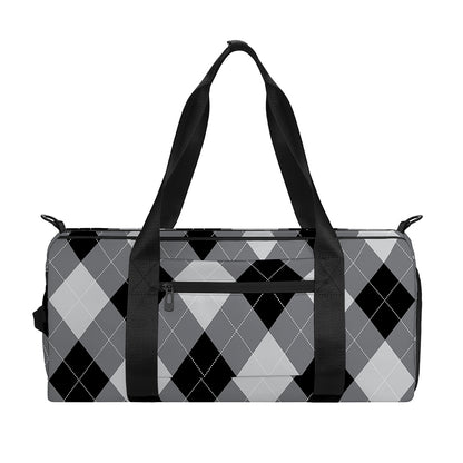 Grey And Black Argyle Pattern Print Gym Bag