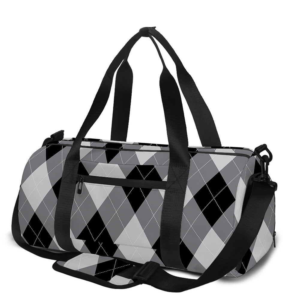 Grey And Black Argyle Pattern Print Gym Bag