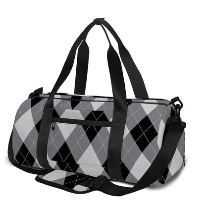 Grey And Black Argyle Pattern Print Gym Bag