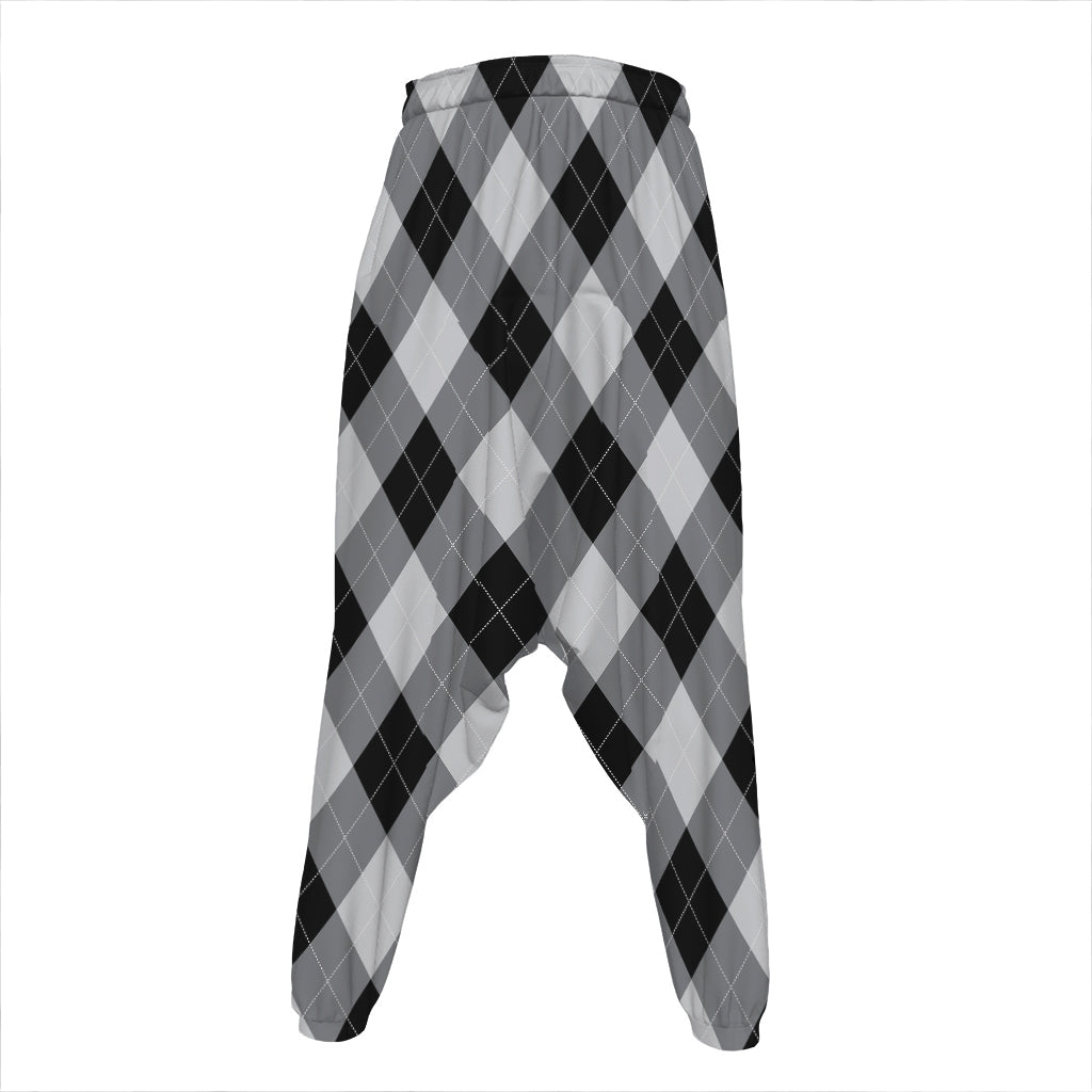 Grey And Black Argyle Pattern Print Hammer Pants
