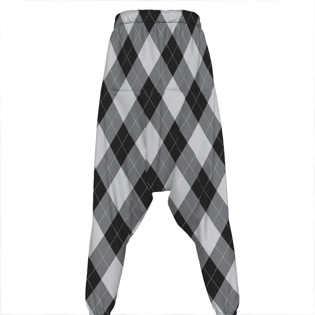 Grey And Black Argyle Pattern Print Hammer Pants