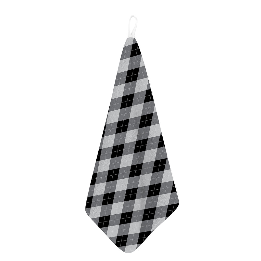 Grey And Black Argyle Pattern Print Hand Towel