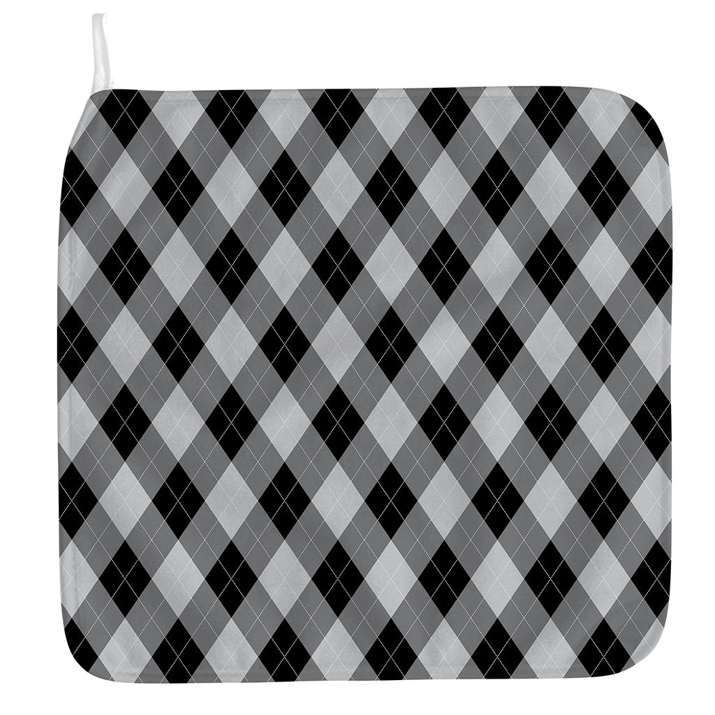 Grey And Black Argyle Pattern Print Hand Towel