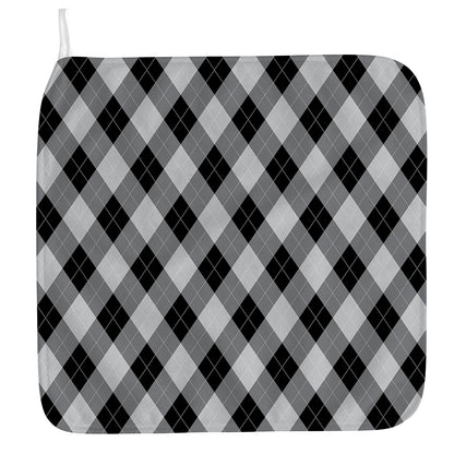 Grey And Black Argyle Pattern Print Hand Towel