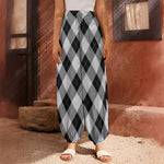 Grey And Black Argyle Pattern Print Harem Pants