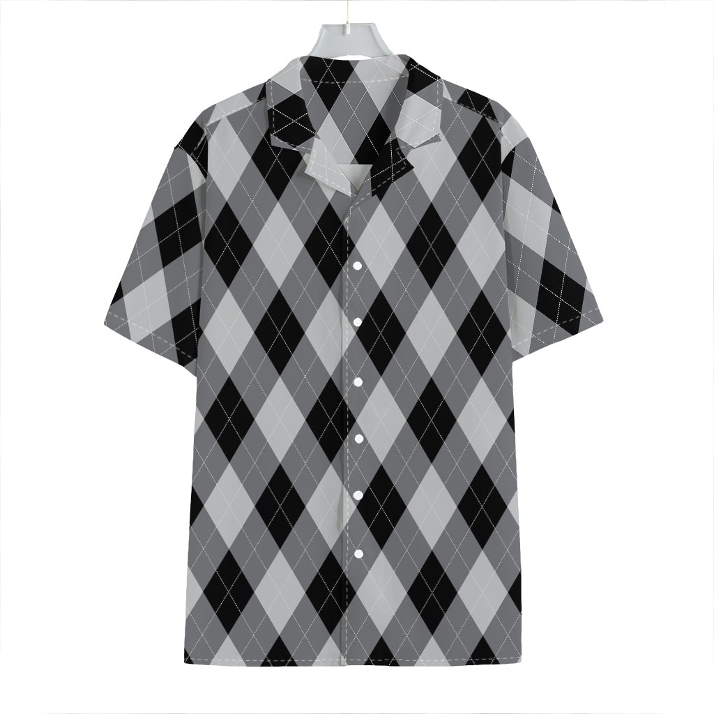 Grey And Black Argyle Pattern Print Hawaiian Shirt