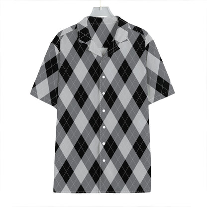 Grey And Black Argyle Pattern Print Hawaiian Shirt