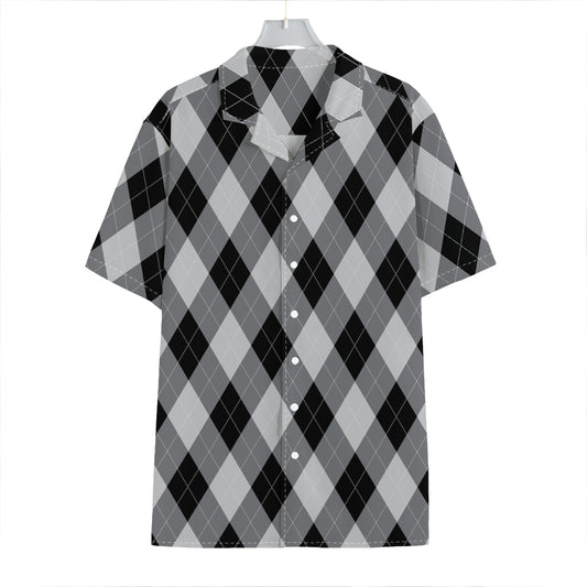 Grey And Black Argyle Pattern Print Hawaiian Shirt