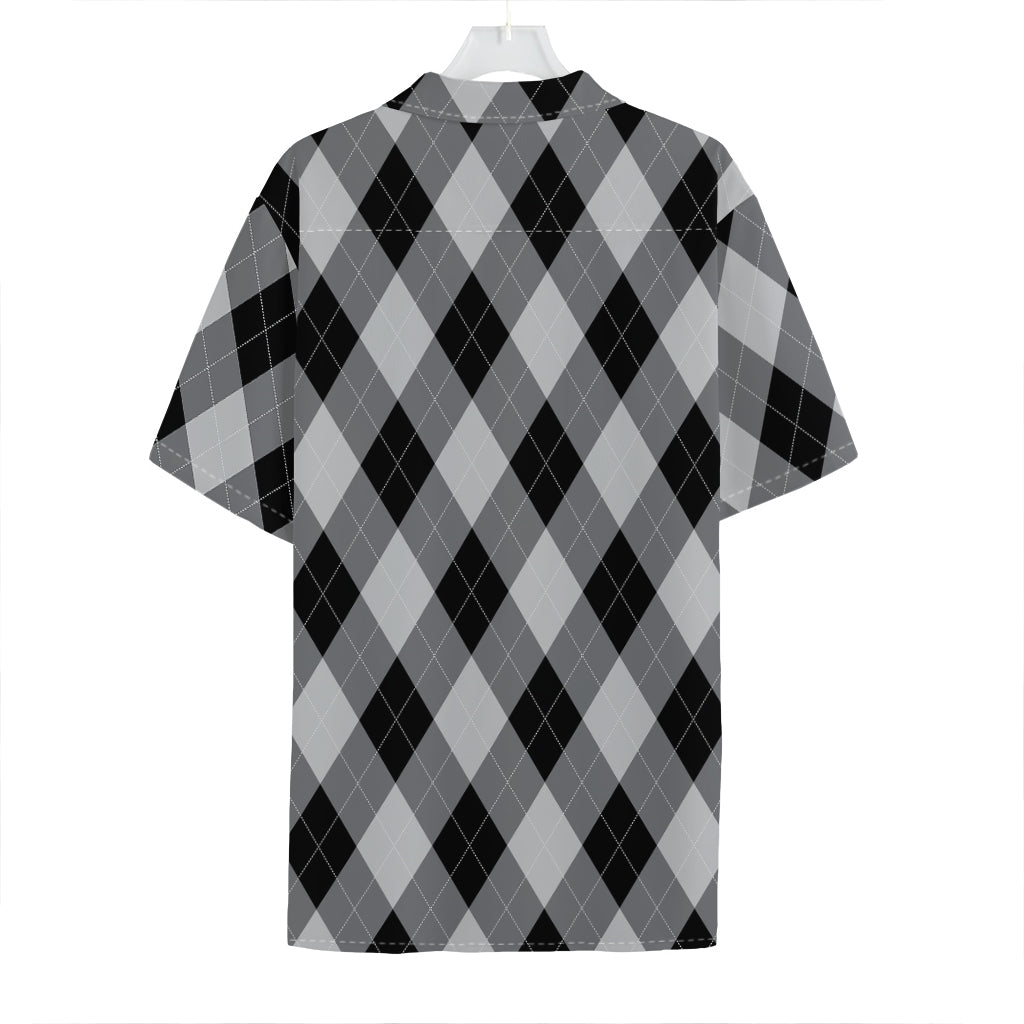 Grey And Black Argyle Pattern Print Hawaiian Shirt