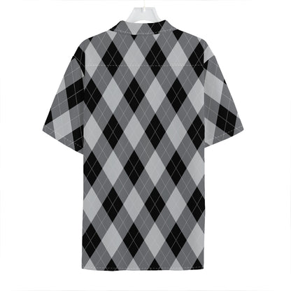 Grey And Black Argyle Pattern Print Hawaiian Shirt