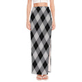 Grey And Black Argyle Pattern Print High Slit Maxi Skirt