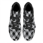 Grey And Black Argyle Pattern Print High Top Leather Sneakers