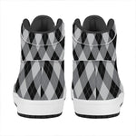 Grey And Black Argyle Pattern Print High Top Leather Sneakers