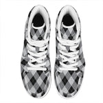 Grey And Black Argyle Pattern Print High Top Leather Sneakers