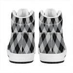 Grey And Black Argyle Pattern Print High Top Leather Sneakers