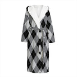 Grey And Black Argyle Pattern Print Hooded Bathrobe