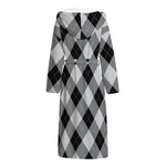 Grey And Black Argyle Pattern Print Hooded Bathrobe