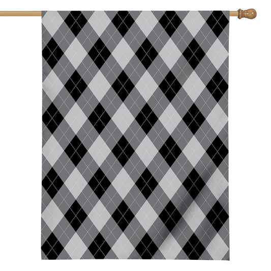 Grey And Black Argyle Pattern Print House Flag