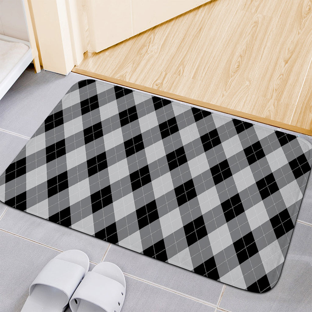 Grey And Black Argyle Pattern Print Indoor Door Mat