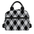 Grey And Black Argyle Pattern Print Insulated Lunch Bag