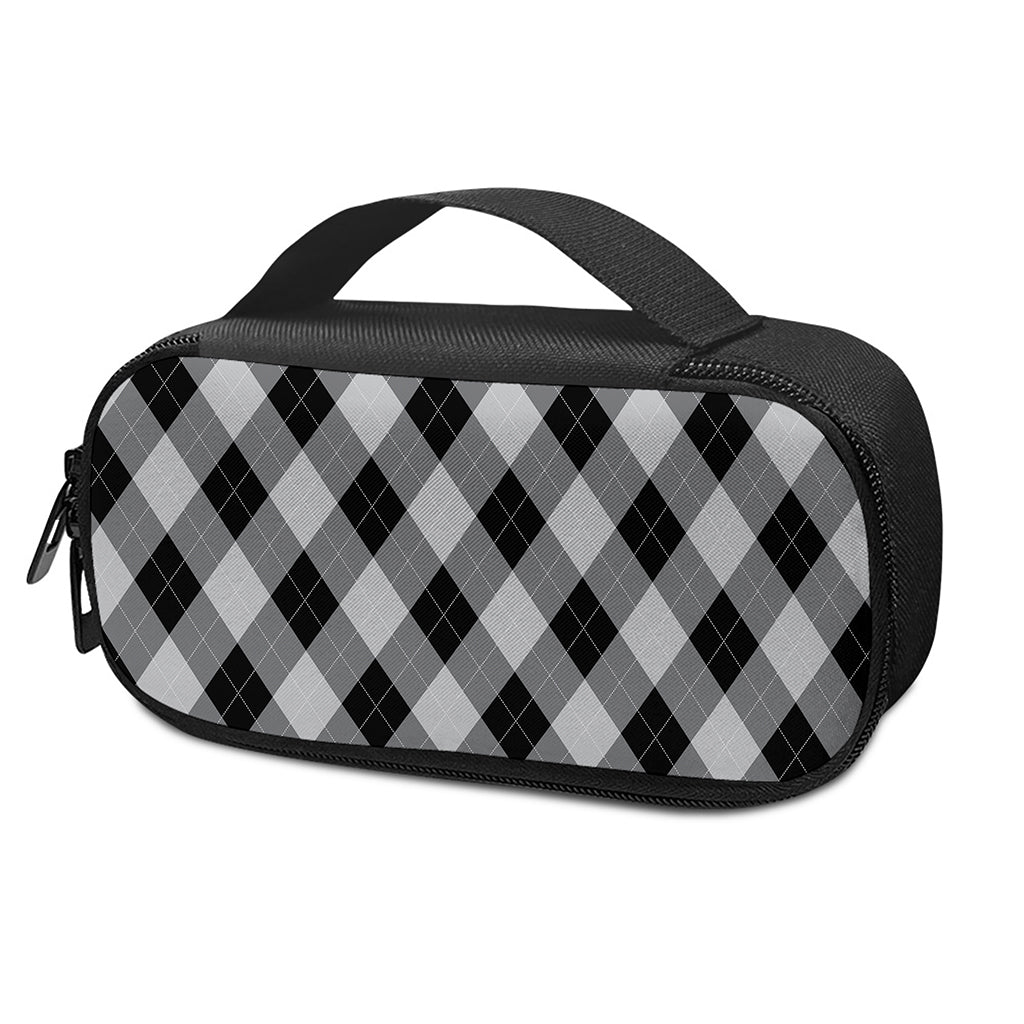 Grey And Black Argyle Pattern Print Insulin Cooler Travel Case