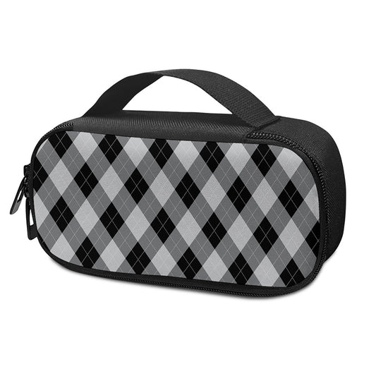 Grey And Black Argyle Pattern Print Insulin Cooler Travel Case