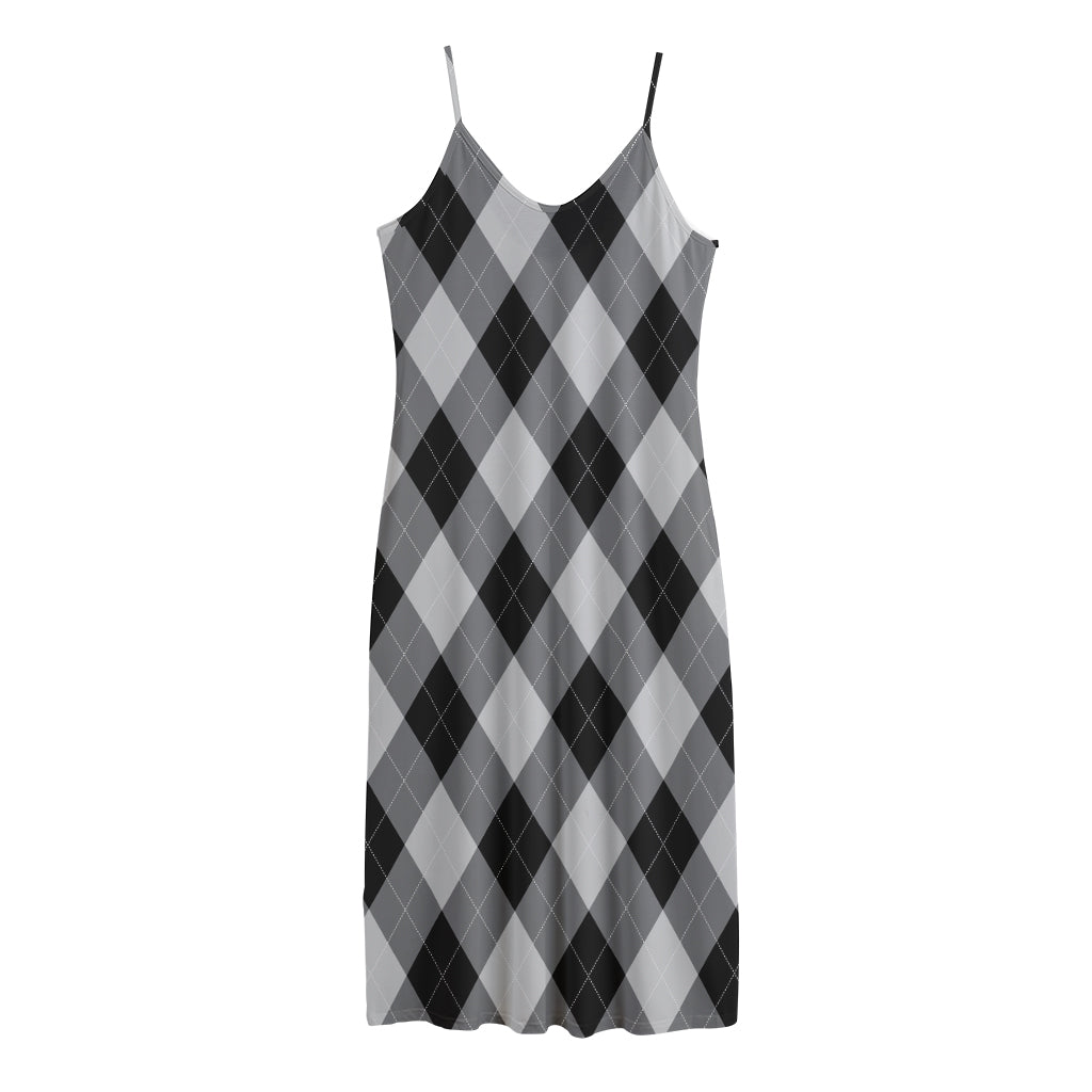 Grey And Black Argyle Pattern Print Jersey Midi Cami Dress