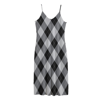 Grey And Black Argyle Pattern Print Jersey Midi Cami Dress