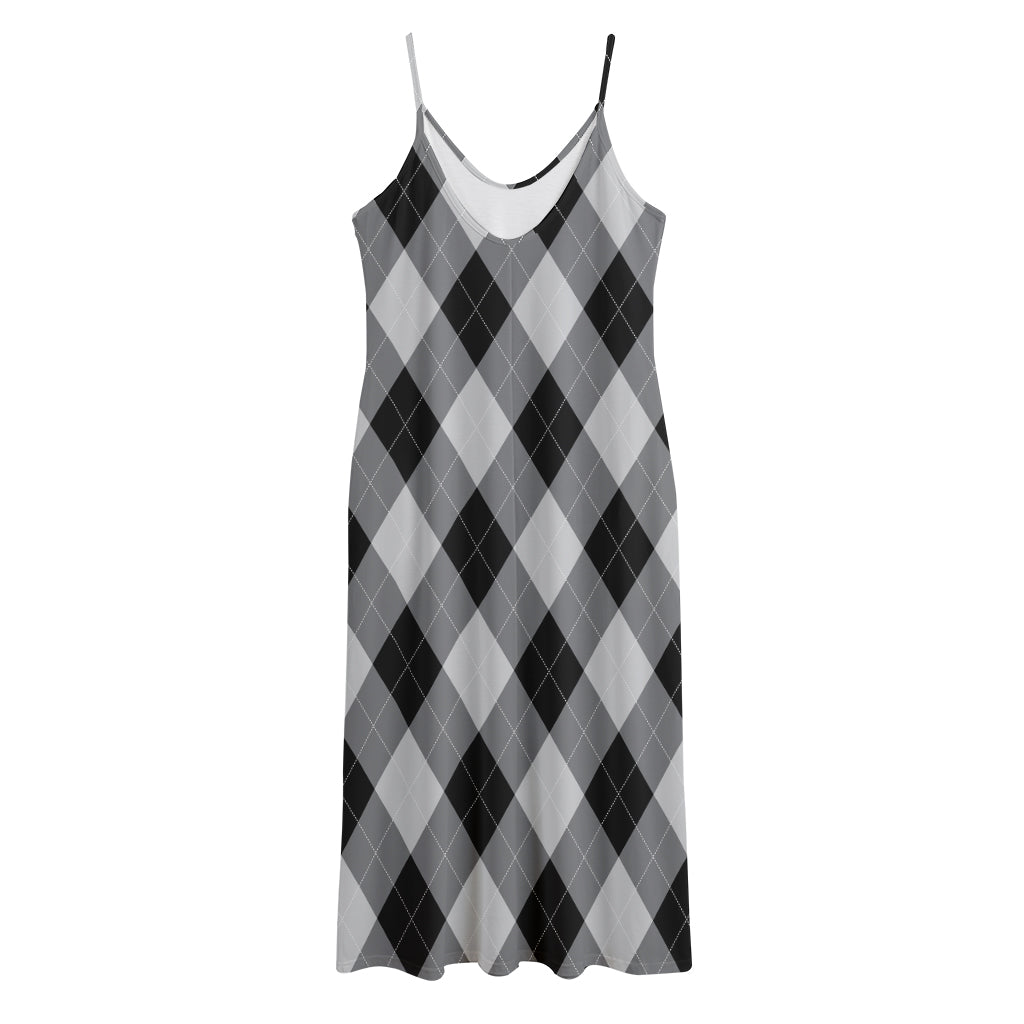 Grey And Black Argyle Pattern Print Jersey Midi Cami Dress