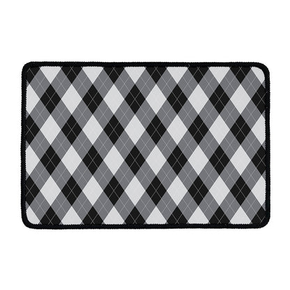 Grey And Black Argyle Pattern Print Kitchen Mat