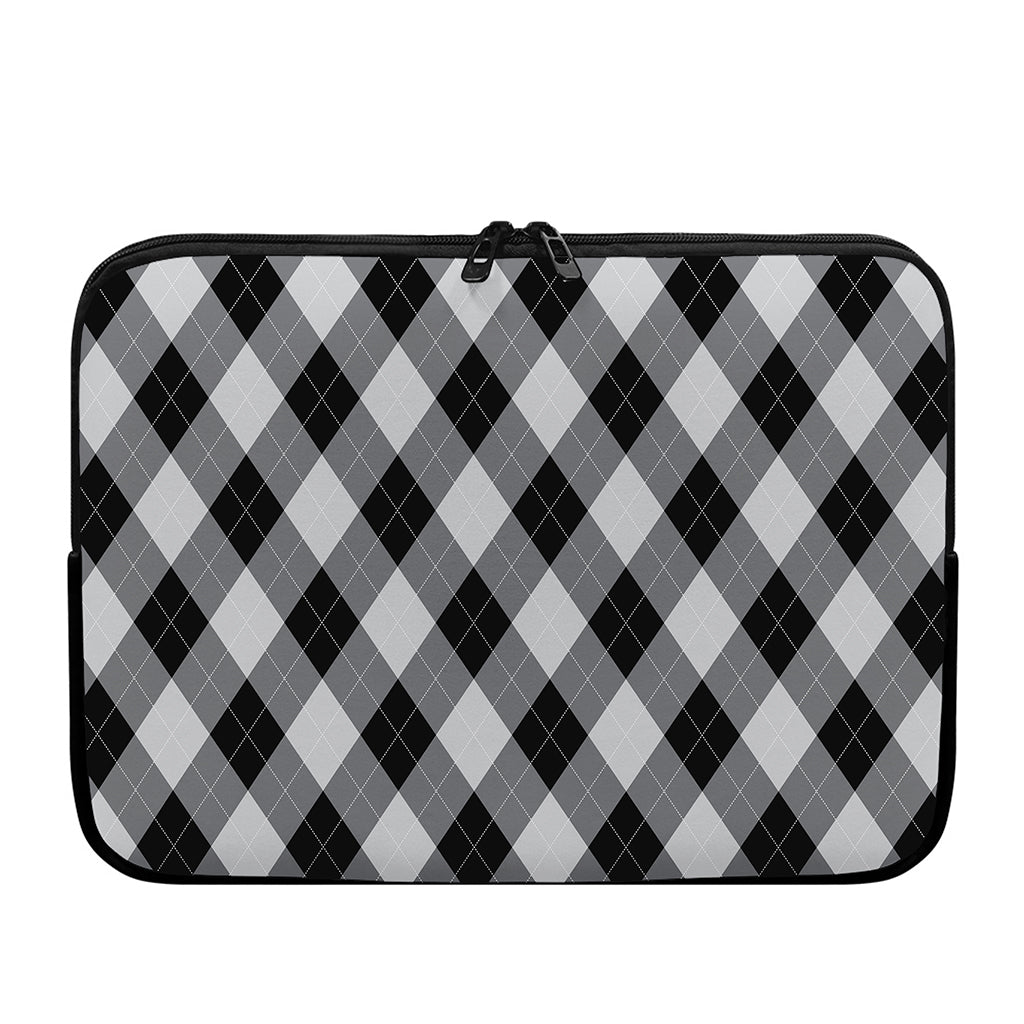 Grey And Black Argyle Pattern Print Laptop Sleeve
