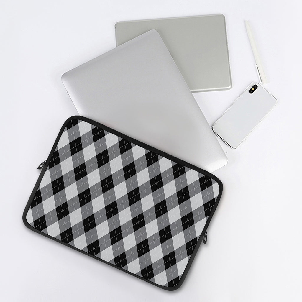 Grey And Black Argyle Pattern Print Laptop Sleeve