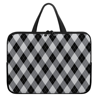Grey And Black Argyle Pattern Print Laptop Sleeve With Handle