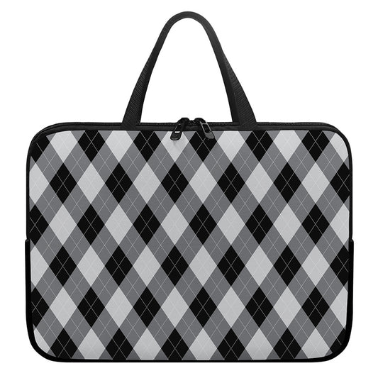 Grey And Black Argyle Pattern Print Laptop Sleeve With Handle