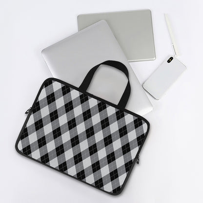 Grey And Black Argyle Pattern Print Laptop Sleeve With Handle