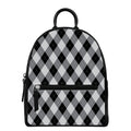 Grey And Black Argyle Pattern Print Leather Backpack
